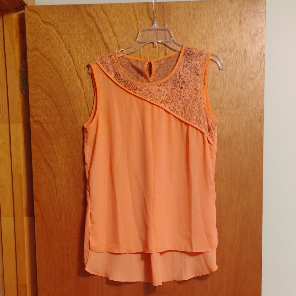 English Laundry Peach Sleeveless Blouse with Lace Detail